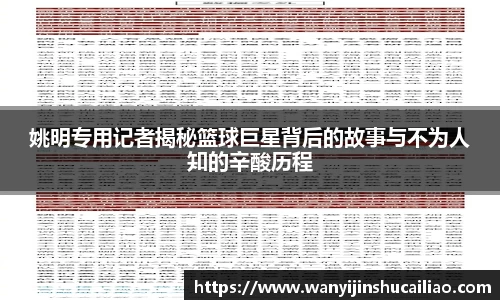 姚明专用记者揭秘篮球巨星背后的故事与不为人知的辛酸历程